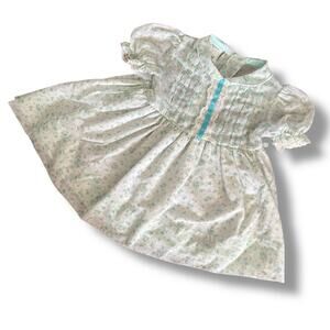 VTG Polly Flinders Toddler 3 Hand Smocked Floral Dress Blouse Blue Buttons Girly